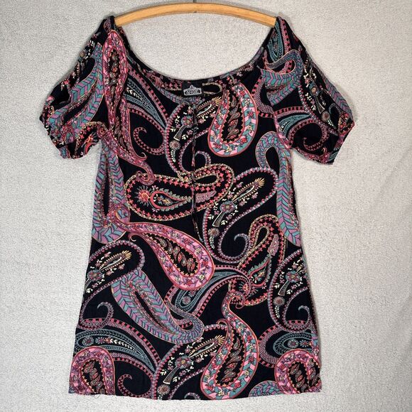 Angie Mini Dress Women’s Size L Bohemian Boho Paisley Festival - Picture 1 of 12
